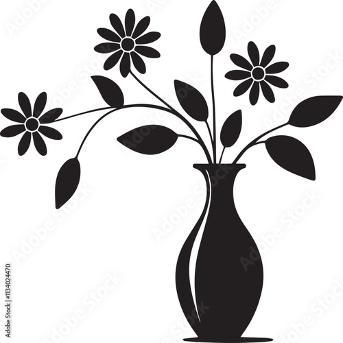 Black and white flower vase silhouette vector illustration.