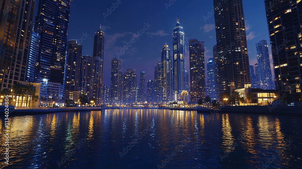 Fototapeta premium Dubai Cityscape at Night, Long Exposure (16K Resolution)