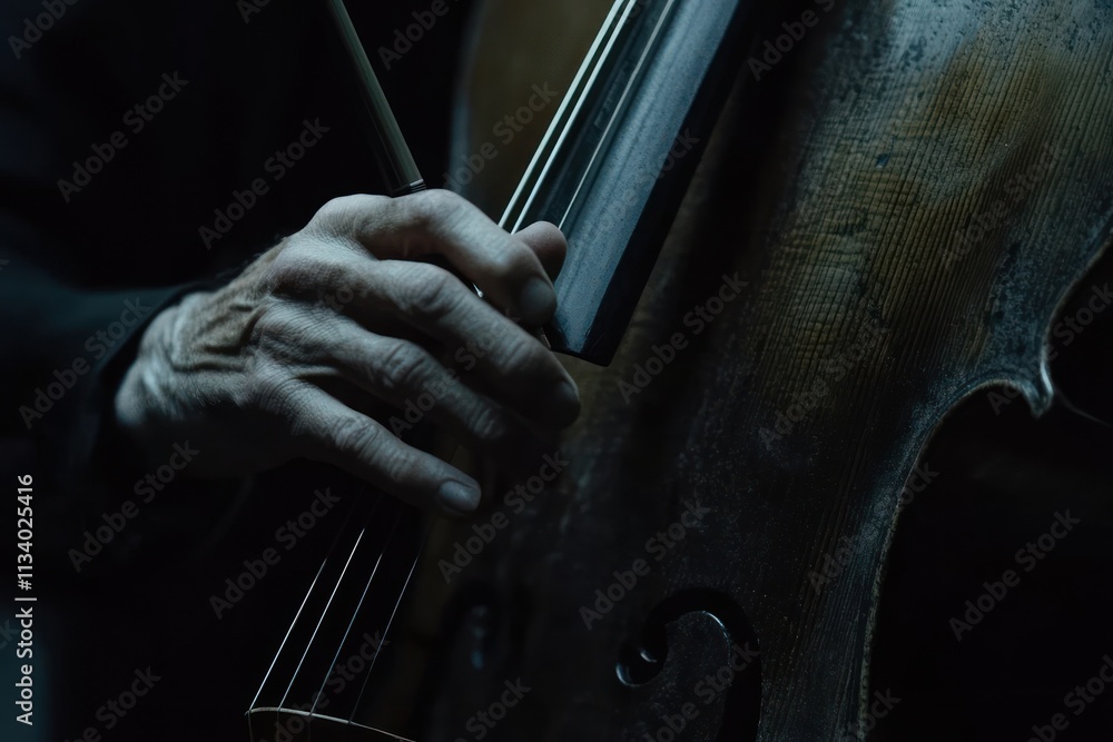 Close-up of a cellist's hand on the fingerboard. Close-up of a cellist's hand on the fingerboard.