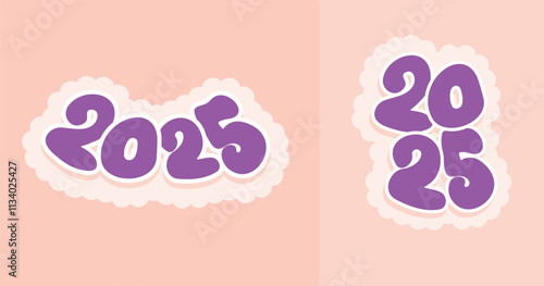 2025 Numbers Typography Set Bold Colorful Cartoon Bubble Lettering