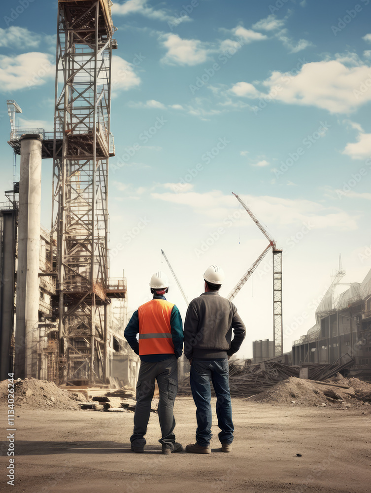 Engineers Discussing Project Progress at Construction Site Engineers Discussing Project Progress at Construction Site