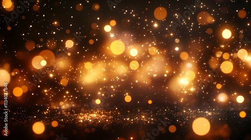 Golden Glittering Abstract Background, Shimmering Lights and Sparkling Dust Create a Festive and Luxurious Atmosphere