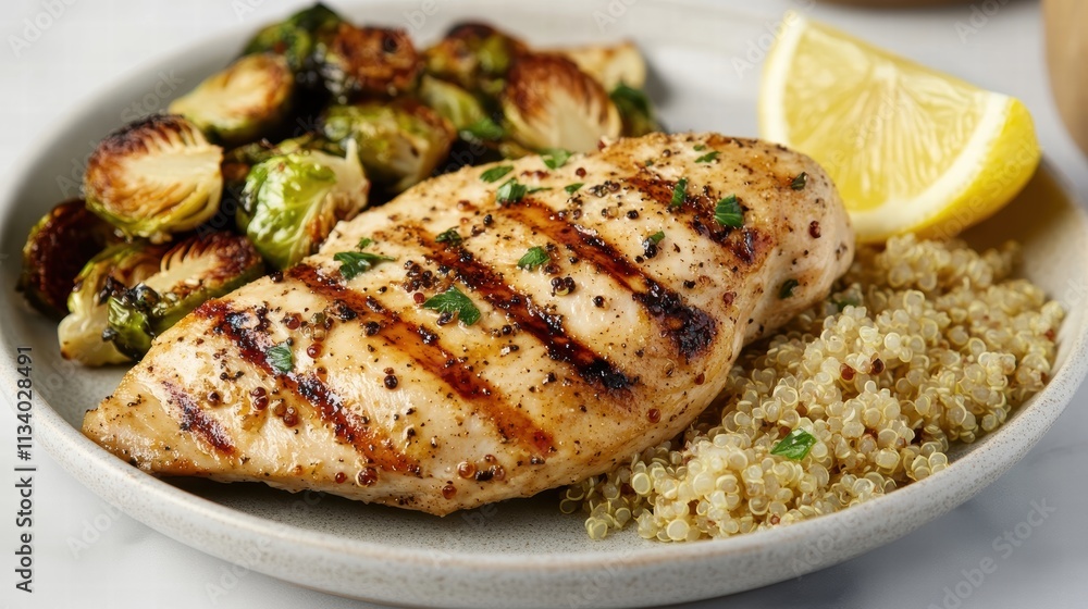 grilled chicken breast with quinoa brussels sprouts and lemon grilled chicken breast with quinoa brussels sprouts and lemon