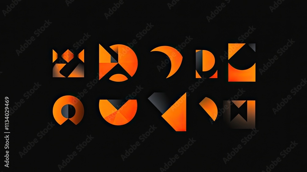 Abstract geometric shapes in orange and black on a dark background. Abstract geometric shapes in orange and black on a dark background.