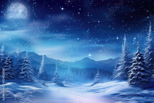 Enchanted Winter Night Landscape Illustration