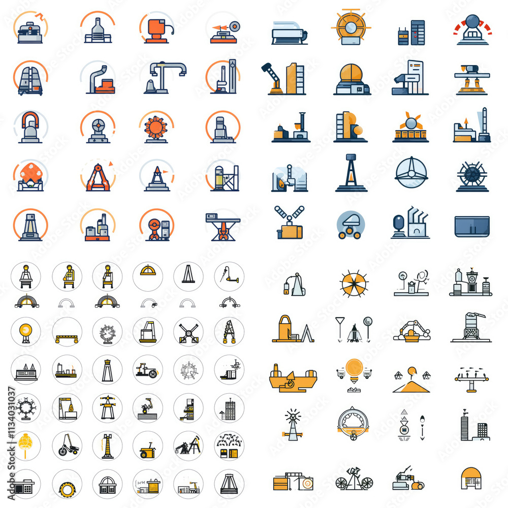 Fototapeta premium Comprehensive Set of Colorful Industrial Vector Icons