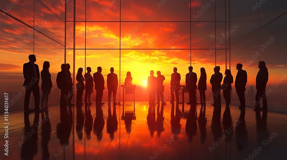Silhouetted Business Team Meeting at Sunset