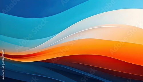 minimalist abstract colorful blue, white, orange gradient with waves and lines vibrant soft blur effect background design wallpaper