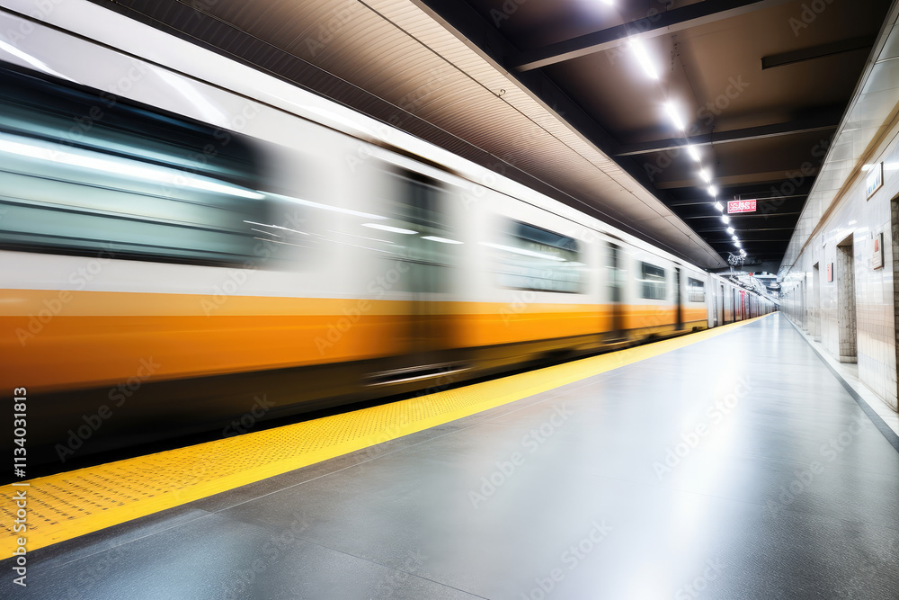 Speeding Train on Urban Commuter Rail Platform Speeding Train on Urban Commuter Rail Platform