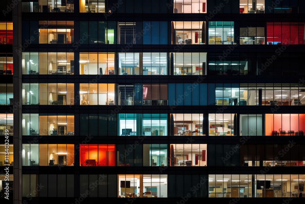 Illuminated Office Building Windows at Night Illuminated Office Building Windows at Night