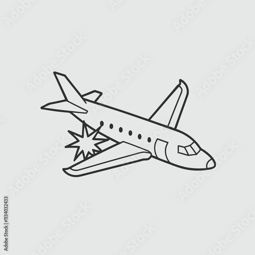 Airplane with an explosion isolated logo, icon on white background