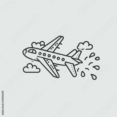 Wallpaper Mural Flying modern airplane top view flying in cloudy sky icon design. Air travel concept isolated on white background Torontodigital.ca