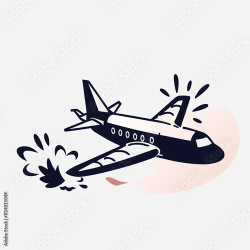 Airplane with an explosion isolated on white transportation. white background