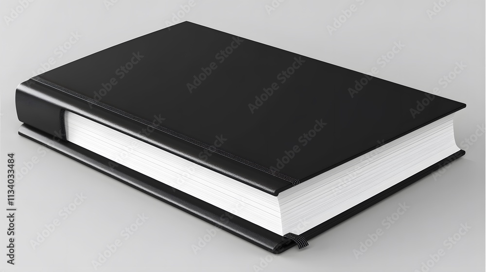Closed black hardcover book on gray background. Closed black hardcover book on gray background.