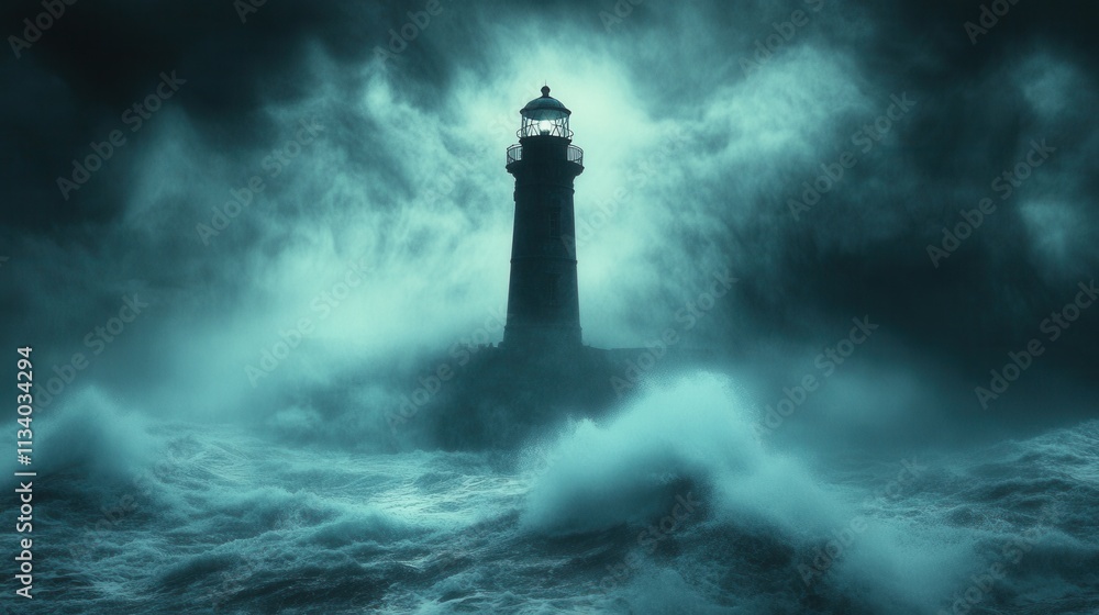 Stormy night lighthouse ocean waves photography dramatic atmosphere frontal view nature's fury Stormy night lighthouse ocean waves photography dramatic atmosphere frontal view nature's fury