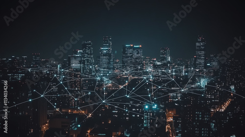 Wallpaper Mural Smart digital Innovation city with connection network reciprocity over the cityscape. of future smart wireless digital city and social media networking systems that connects people with in city Torontodigital.ca