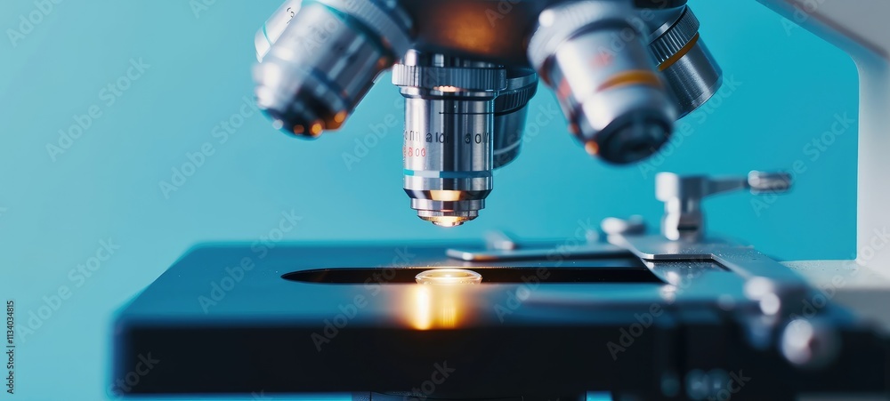 Close-Up of Microscope in Modern Laboratory Setting Close-Up of Microscope in Modern Laboratory Setting
