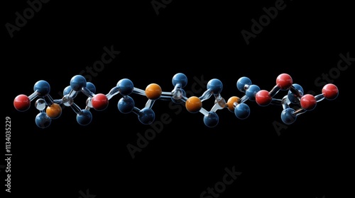 A visual representation of a polymer chain, with repeating monomer units connected in a long linear arrangement, forming a macromolecule