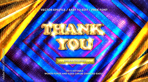 3D rendering Thank you gold text effect style
