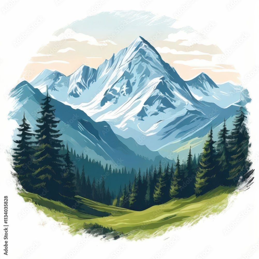 Fototapeta premium the AI Image Generator, Mountain Landscape With Pine Forest And Blue Sky Scenery