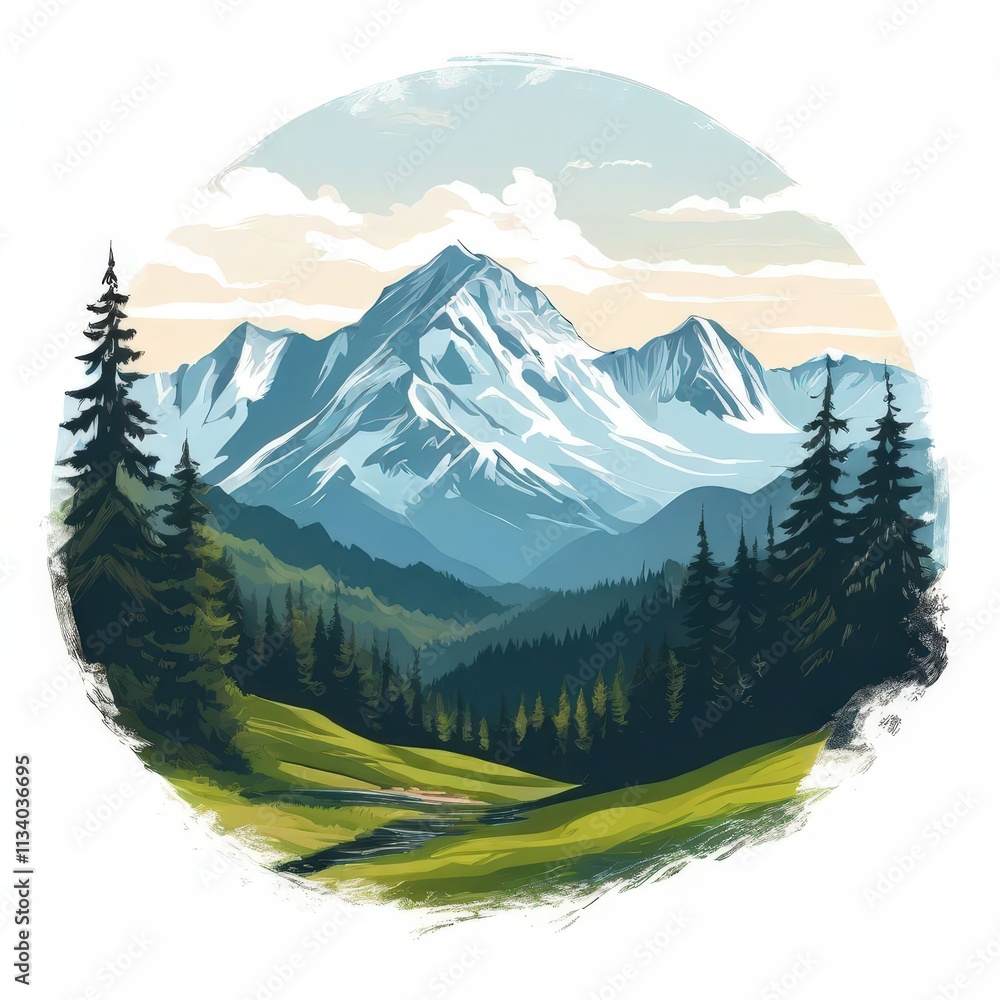 Fototapeta premium the AI Image Generator, Mountain Landscape With Pine Forest And Blue Sky Scenery