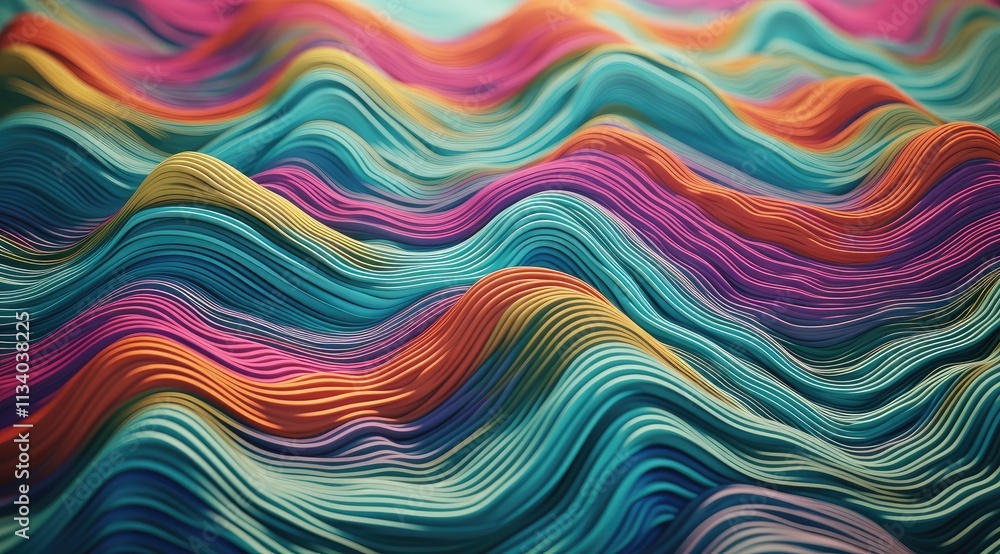 Fototapeta premium beautiful color points, 3D texture relief, undulating mountain range with thin lines, high resolution, high detail, high quality, high definition, hyperrealistic