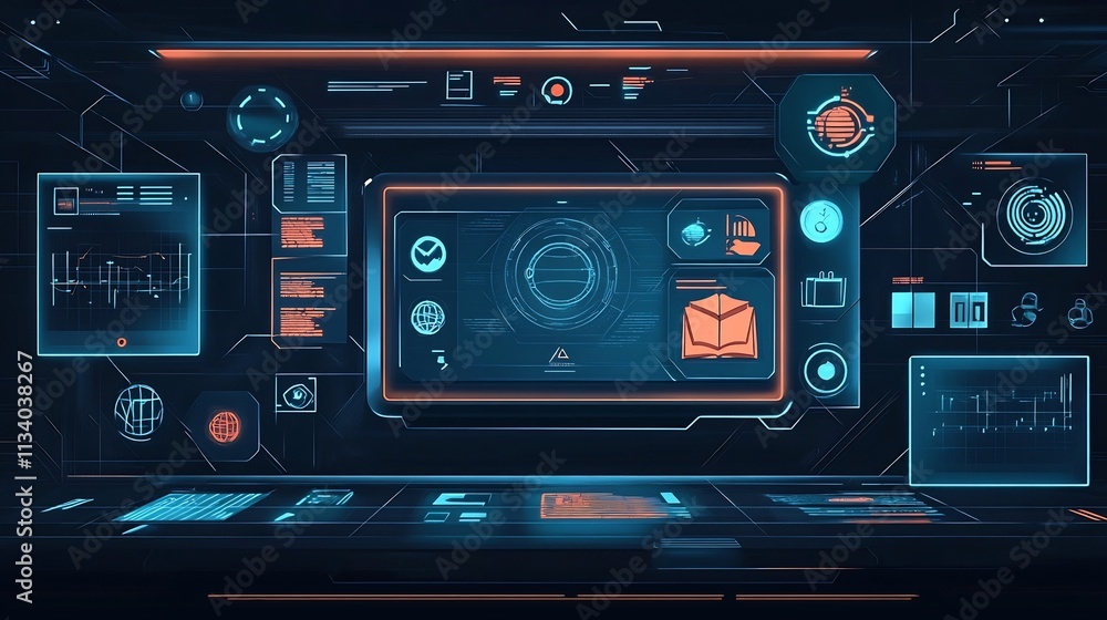 Futuristic Smart Device Interface Showcasing Educational Icons in a Holographic Lecture Setting Futuristic Smart Device Interface Showcasing Educational Icons in a Holographic Lecture Setting