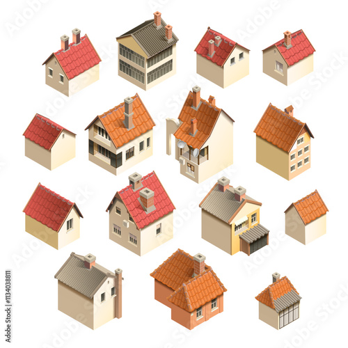 Isometric set of houses