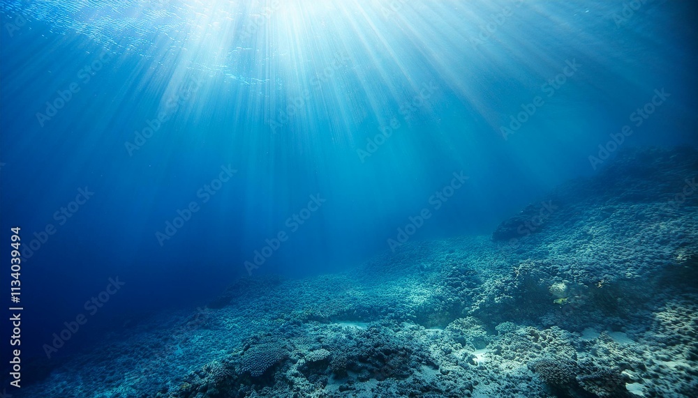Obraz premium Underwater Ocean - Blue Abyss With Sunlight - Diving And Scuba Background