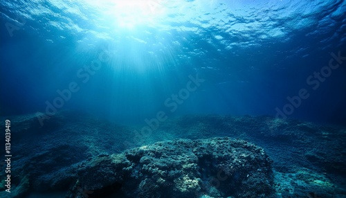 Wallpaper Mural Underwater Ocean - Blue Abyss With Sunlight - Diving And Scuba Background Torontodigital.ca