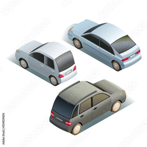 Three isometric isolated cars