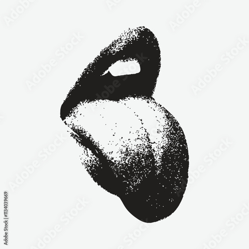 Angry mouth with a stipple effect in halftone, for grunge punk y2k collage design