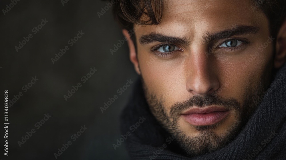 handsome man portrait close-up intense gaze fashion model handsome man portrait close-up intense gaze fashion model