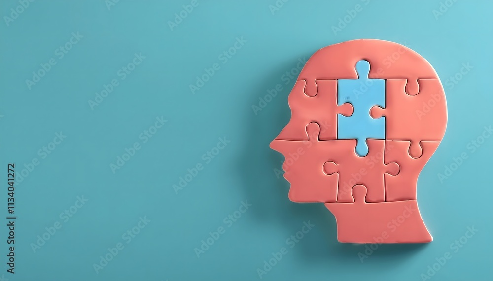 Depression and therapy concepts: Coping mechanisms, puzzle pieces forming a human face. Depression and therapy concepts: Coping mechanisms, puzzle pieces forming a human face.
