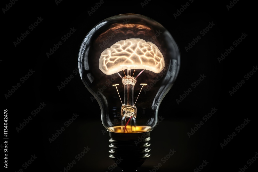 Illuminated Brain in Lightbulb Concept Illuminated Brain in Lightbulb Concept