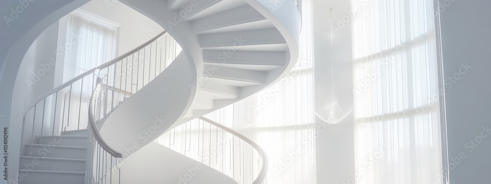 Obraz premium Elegant White Spiral Staircase Interior Design