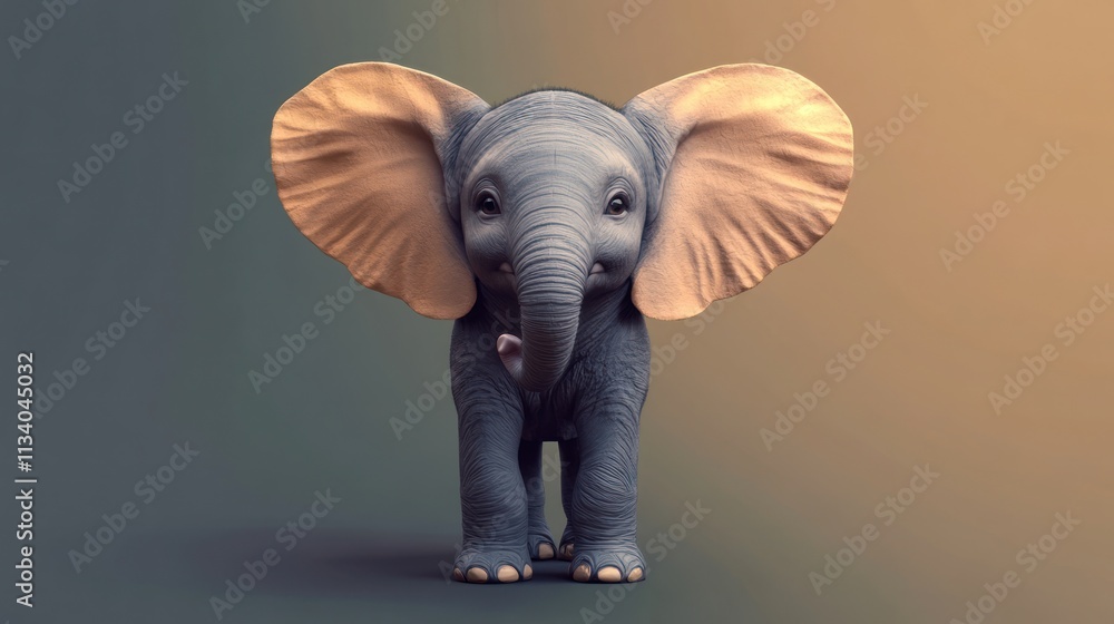 Cute baby elephant standing, facing forward, with large ears. Cute baby elephant standing, facing forward, with large ears.
