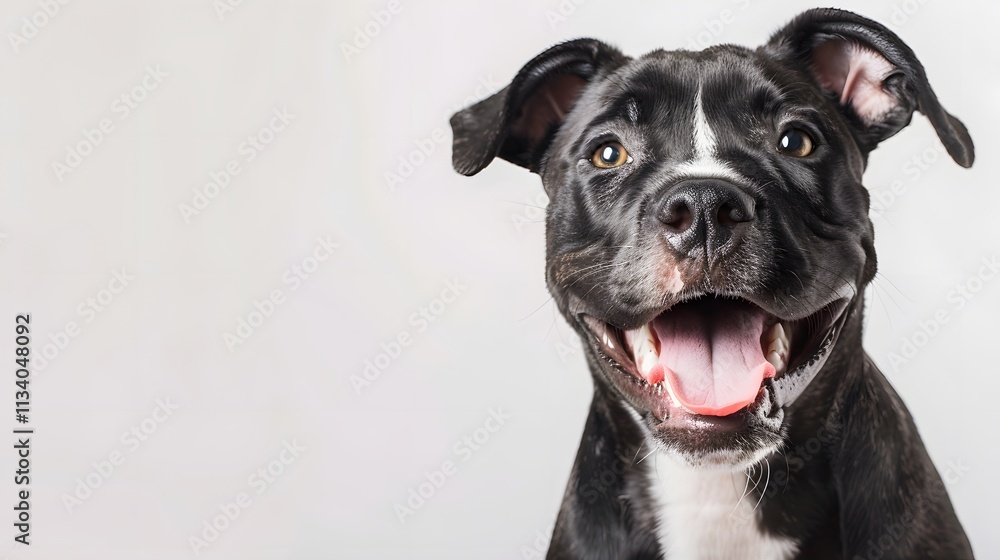 Happy and Playful Black and White Dog with Joyful Expression Happy and Playful Black and White Dog with Joyful Expression