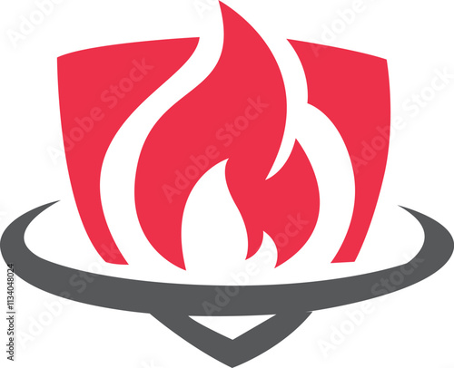 Fire protection icon. Shield with fire sign. Vector illustration