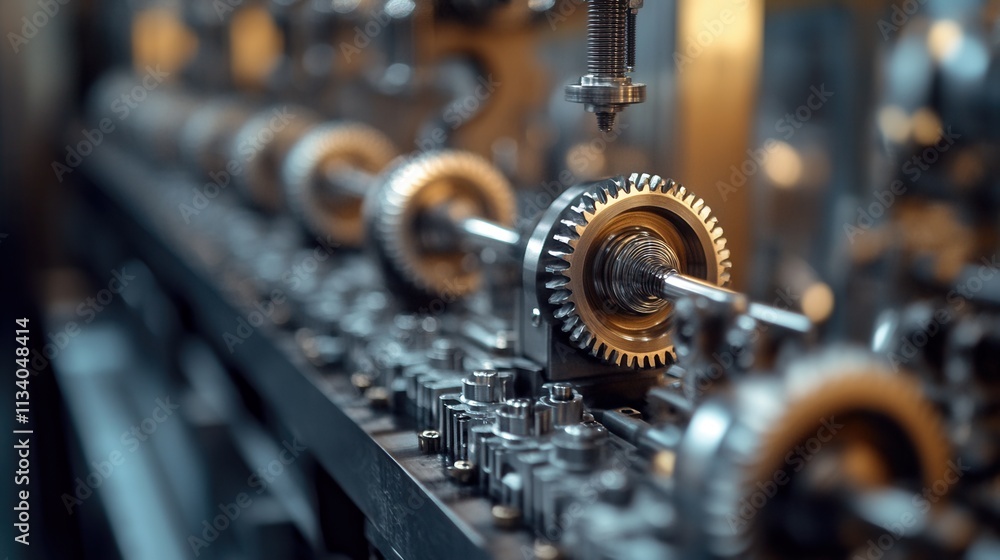 Fototapeta premium Precision engineering process industrial facility machinery focus controlled environment close-up view manufacturing concept