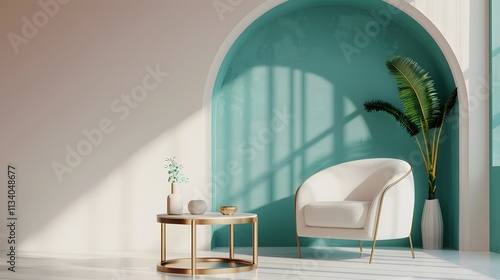 Wallpaper Mural Cozy Modern Living Room with Elegant Armchair and Green Accent Wall Torontodigital.ca