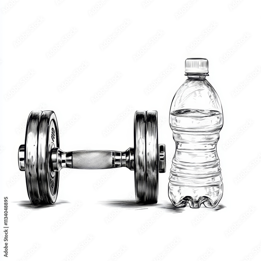 Obraz premium An outlined dumbbell and water bottle