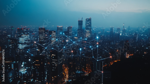 Wallpaper Mural Smart digital Innovation city with connection network reciprocity over the cityscape. of future smart wireless digital city and social media networking systems that connects people with in city Torontodigital.ca