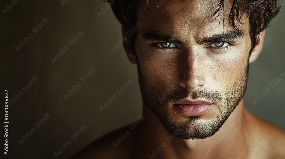 Obraz premium handsome man portrait intense gaze strong jawline