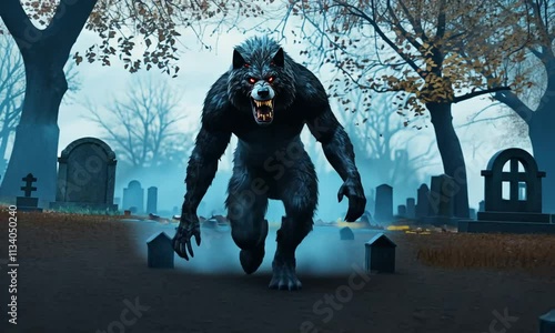 Werewolf in a Haunted Cemetery: A Digital Illustration