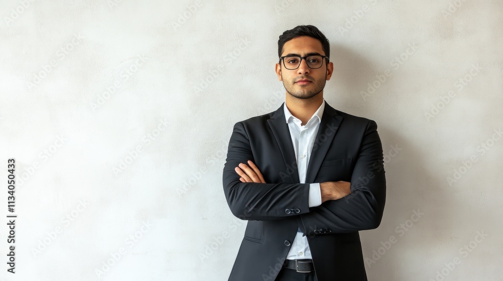 Confident young man in business suit, arms crossed, against a plain background. Confident young man in business suit, arms crossed, against a plain background.