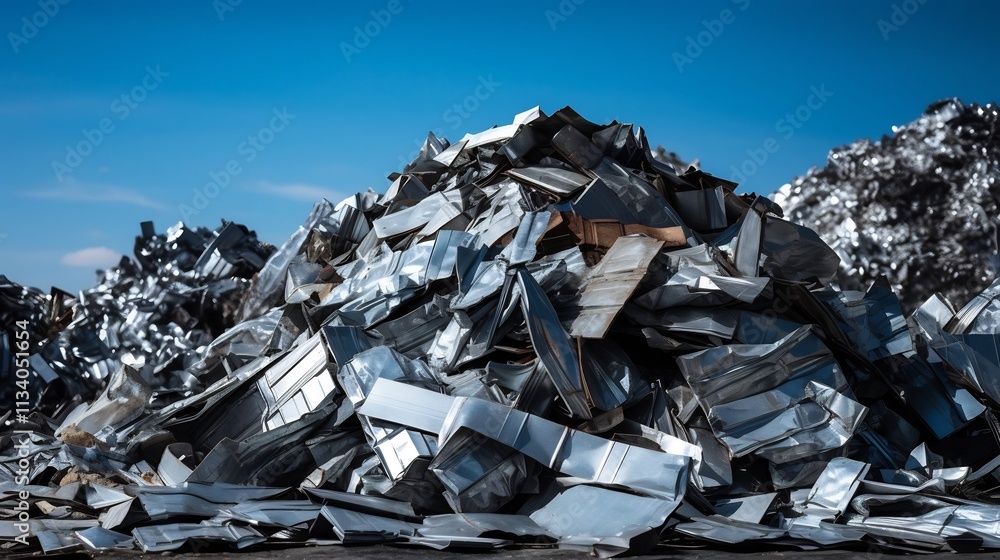 Massive pile of crushed and compacted aluminum scrap ready for melting ...
