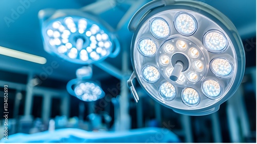 Close-up of surgical lamps in operating room. photo