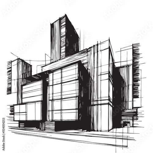High rise building sketch. Line art. Abstract