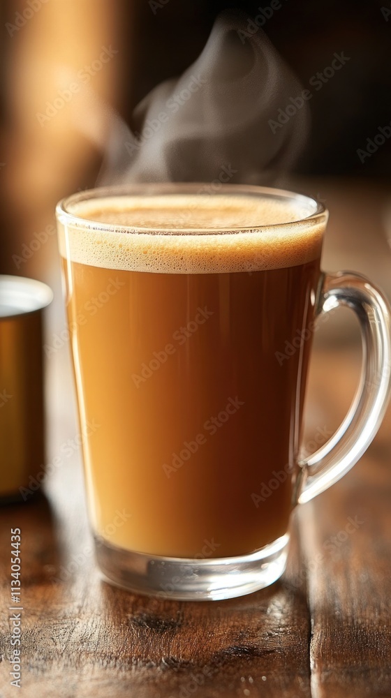 A steaming cup of coffee sits on a wooden table, inviting warmth and comfort. A steaming cup of coffee sits on a wooden table, inviting warmth and comfort.